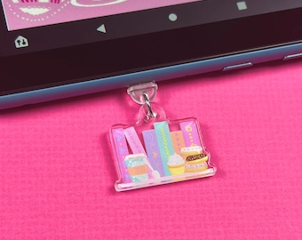 Bakery Bookshelf Kindle Charm, USB Phone Charm, Romance Reader Kindle Accessories, Dust Plug Charm for Tablet, Valentine Gift, Bookish Merch
