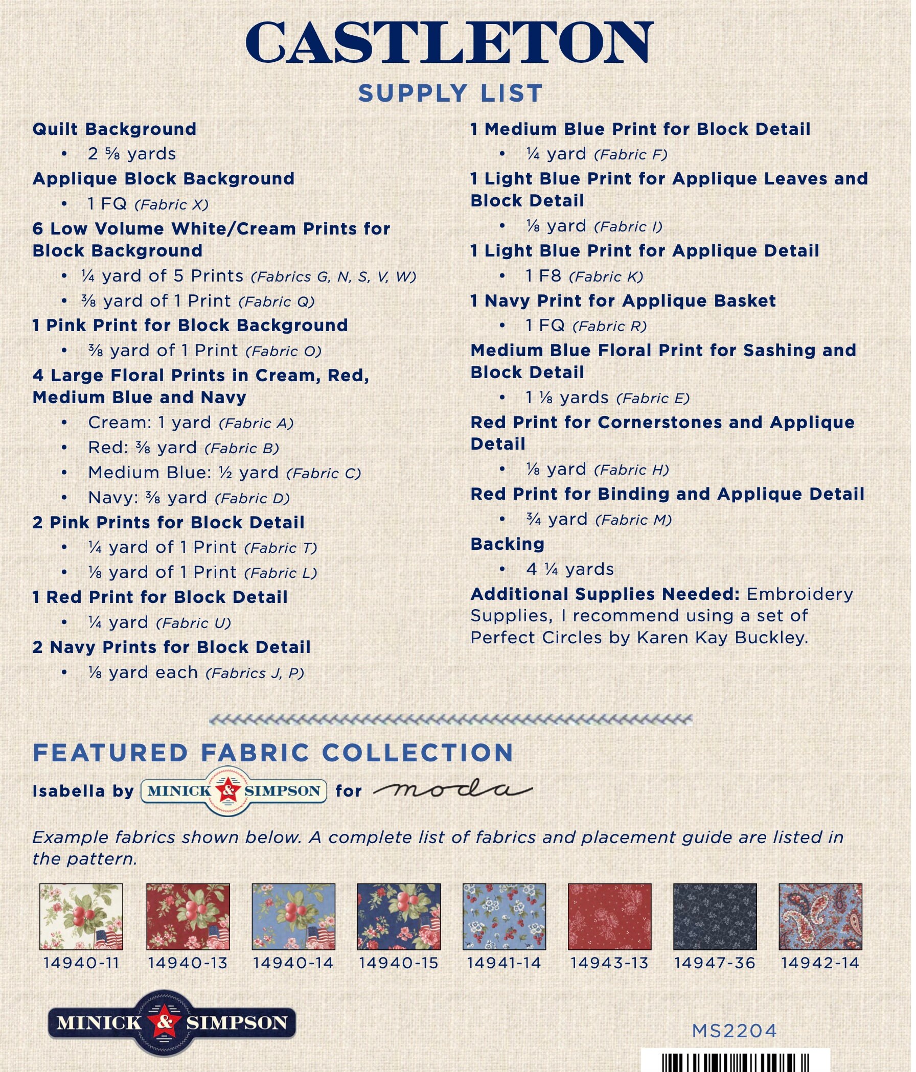 Castleton Quilt Pattern Minick and Simpson Etsy