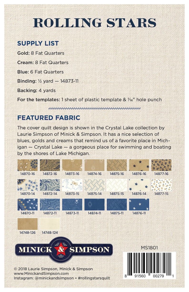 Minick and Simpson Rolling Stars Quilt Pattern DOWNLOAD