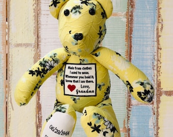 Memory Bear From Clothing, Keepsake Bear, Bereavement Gift, Custom