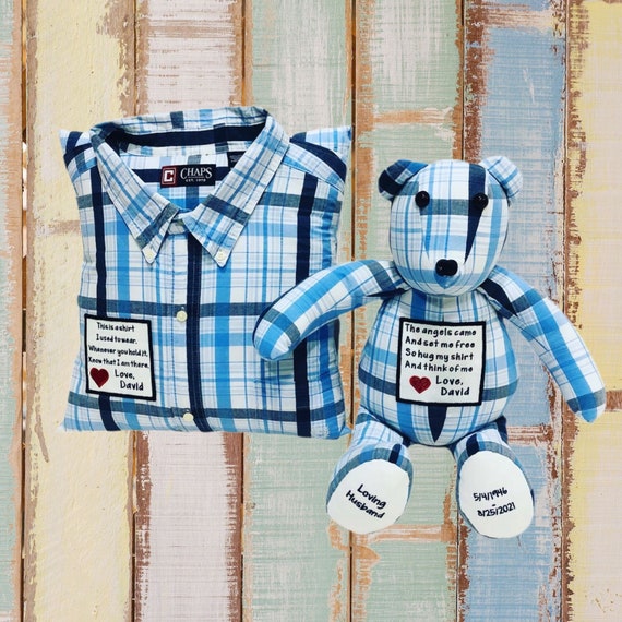 Handcrafted Memory Bear and Pillow Set Personalized Keepsake Made From  Clothes of Loved Ones for Bereavement and Grief Support 