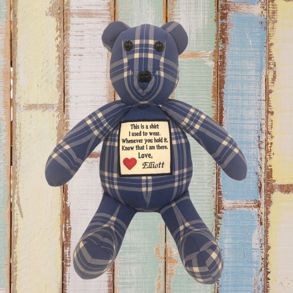 stuffed bear made from clothing of a loved one