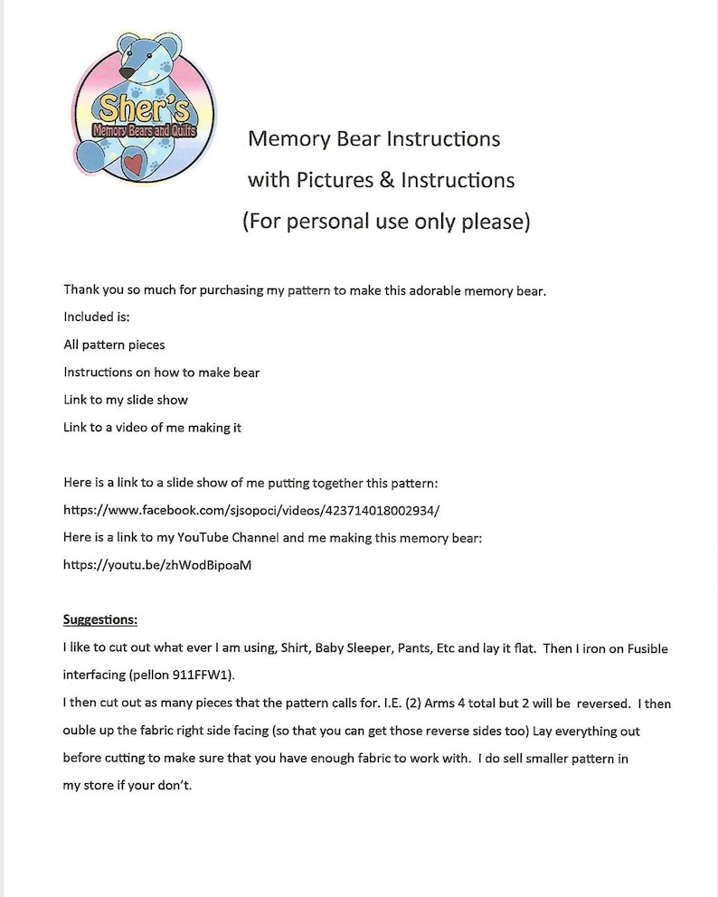 Printable Memory Bear Sewing Patterns Create Sentimental Keepsakes Instant PDF Download image 4