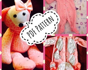 Memory Teddy Bear pattern for 7" bear made from your child's keepsake clothing, By Trending Etsy Store