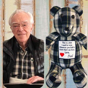 Memory Bear, bears made from shirts of loved ones. Keepsake bears for people to hold. Comfort Bears, Bereavement bears.