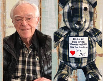 Memory Bear, bears made from shirts of loved ones. Keepsake bears for people to hold. Comfort Bears, Bereavement bears.