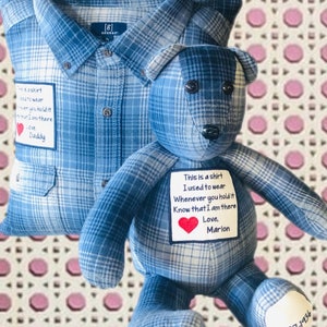 Handcrafted Memory Bear and Pillow Set - Personalized Keepsake Made from Clothes of Loved Ones for Bereavement and Grief Support