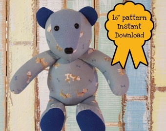 16” Memory Bear Instructions and pattern pieces Keepsake instant Download PDF with visual slideshow access.