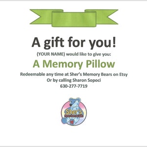 Gift certificate for a memory pillow image 1
