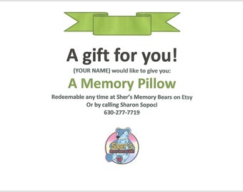 Gift certificate for a memory pillow