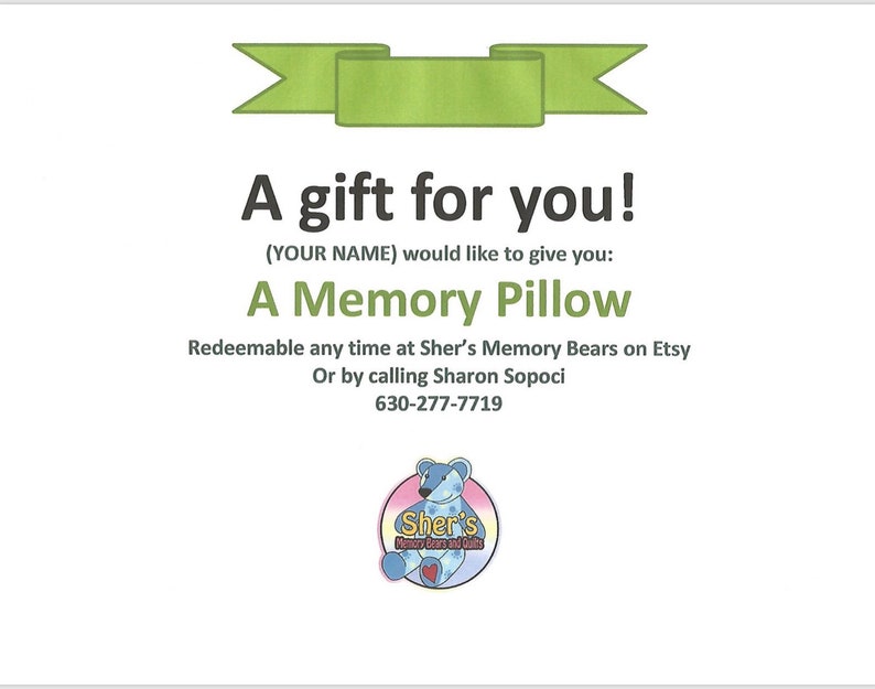 Gift certificate for a memory pillow image 1