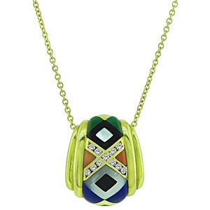 Estate Asch Grossbardt Diamond Gemstone Inlay Gold Pendant Necklace