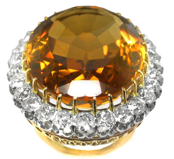 90ct Citrine & 6ct Diamond 18k Yellow Gold Cockta… - image 3