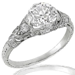 Antique Art Deco Gia 1.22ct Old European Cut Diamond Engagement Ring