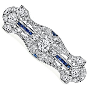Art Deco 3.85ct Diamond Sapphire Pin