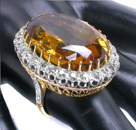 90ct Citrine & 6ct Diamond 18k Yellow Gold Cockta… - image 1