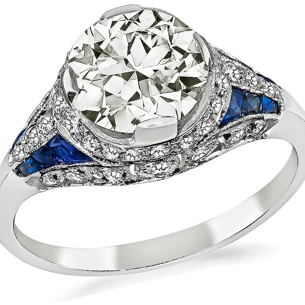 Art Deco Style 1.50ct Diamond Sapphire Engagement Ring