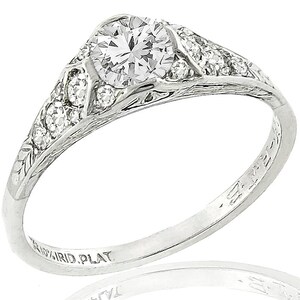 Art Deco Gia Certified 0.59ct Round Brilliant Diamond Platinum Engagement Ring