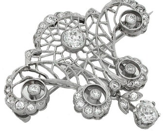 Broche de oro de 18 k con diamantes de 1,60 ct de estilo eduardiano