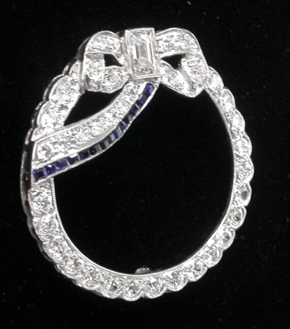 Art Deco 0.50ct Rectangular  Diamond & Sapphire P… - image 2