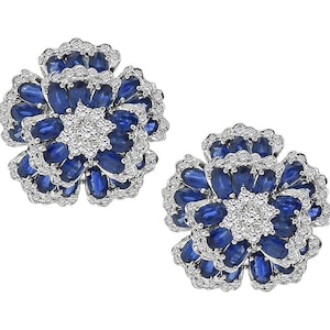 2.60ct Diamond 14.00ct Sapphire Flower Earrings