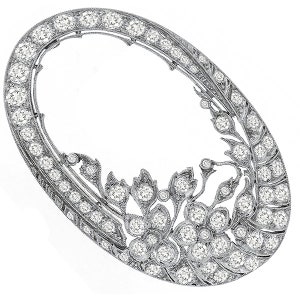 Antique Art Deco 2.00ct Old Mine Cut Diamond Platinum Oval Pin