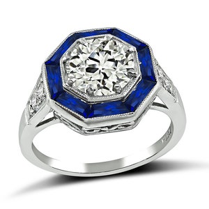 Estate 1.30ct Diamond Sapphire Engagement Ring