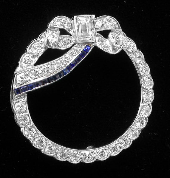 Art Deco 0.50ct Rectangular  Diamond & Sapphire P… - image 1
