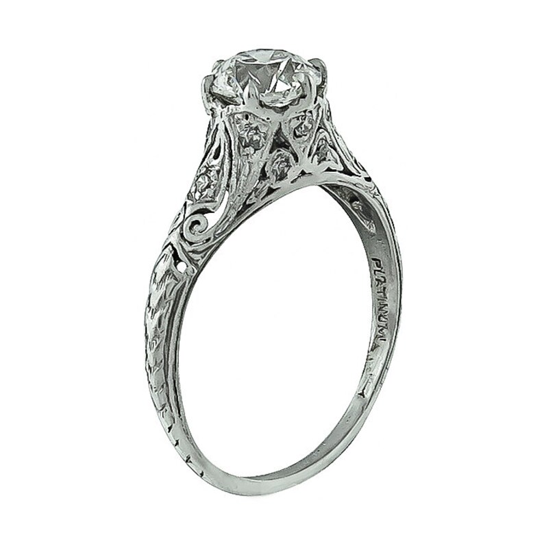 Vintage GIA Certified 0.91ct Diamond Platinum Engagement Ring Etsy
