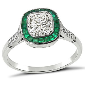Estate 1.12ct Diamond Emerald Engagement Ring