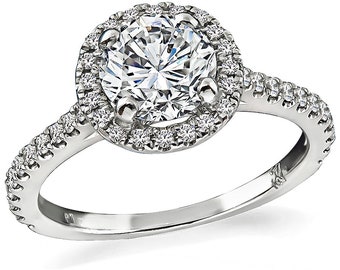 Estate Gia Certified 1.02ct Diamond Halo Engagement Ring