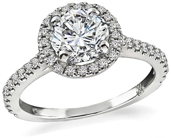 Estate Gia Certified 1.02ct Diamond Halo Engageme… - image 1