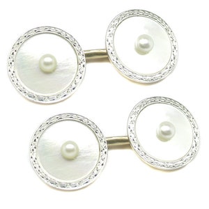 Victorian 14k Yellow  Gold Platinum  Mother of Pearl and Pearl Cufflinks