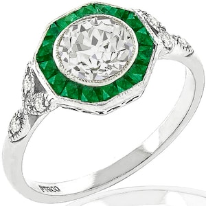 Estate Gia Certified 1.02ct Diamond Emerald Engagement Ring