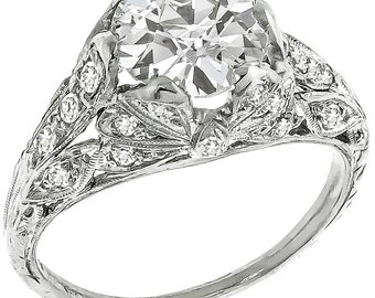 Antique Edwardian 1.79ct Old European Brilliant Diamond Platinum Engagement Ring