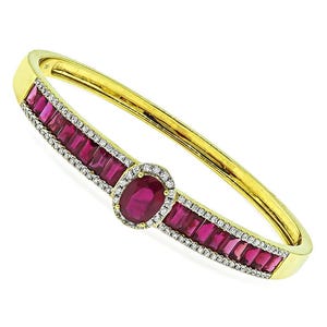Pulseira antiga em ouro amarelo 18k com rubi de 3,80 ct e diamante de 1,00 ct