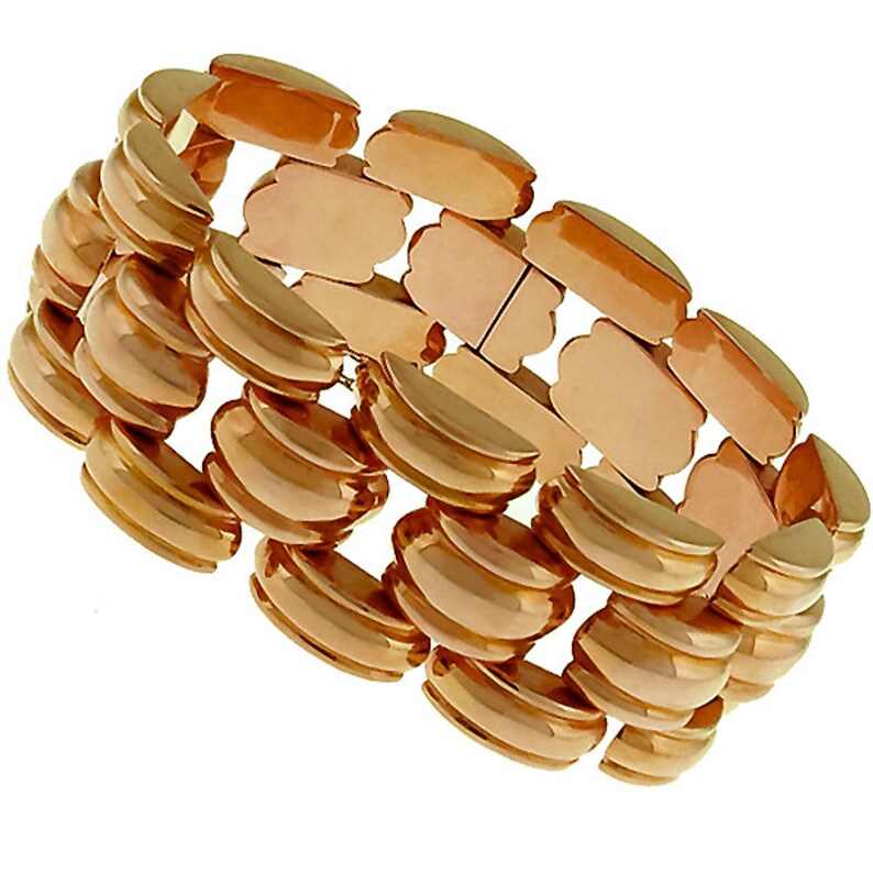 Vintage 1940s Retro 18k Rose Gold Bar Chain Bracelet Etsy