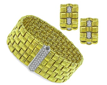 Estate Roberto Coin 1.00ct Diamond Weave Bracelet and Earrings Set