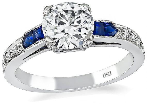 Estate Gia Certified 1.14ct Diamond Sapphire Enga… - image 1
