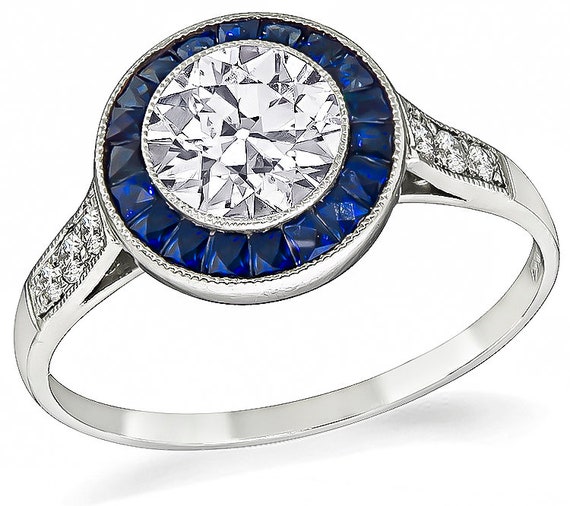 Estate Gia Certified 0.92ct Diamond Sapphire Enga… - image 1