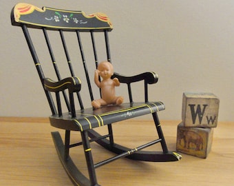 Vintage Dollhouse Rocking Chair Hand Painted Antique Pennsylvania Dutch Style