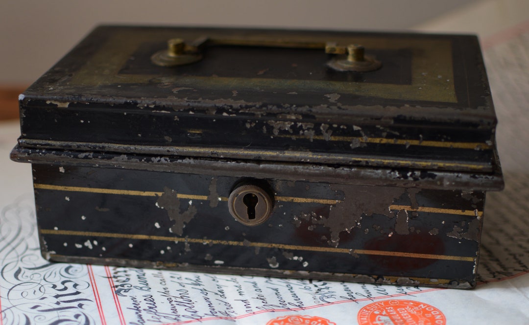 Vintage Cash Box Black Metal Moneybox No Key - Etsy