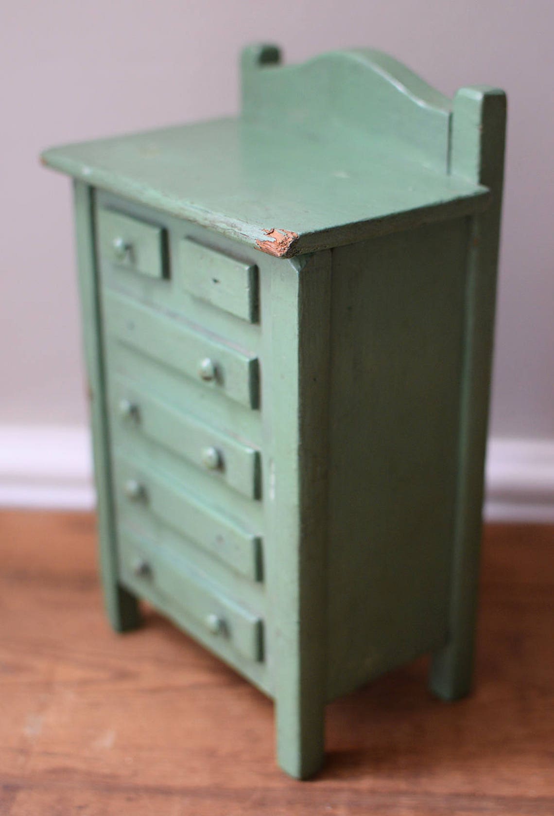 Vintage Doll House Dresser Chest of Drawers Chippy Green Paint Etsy