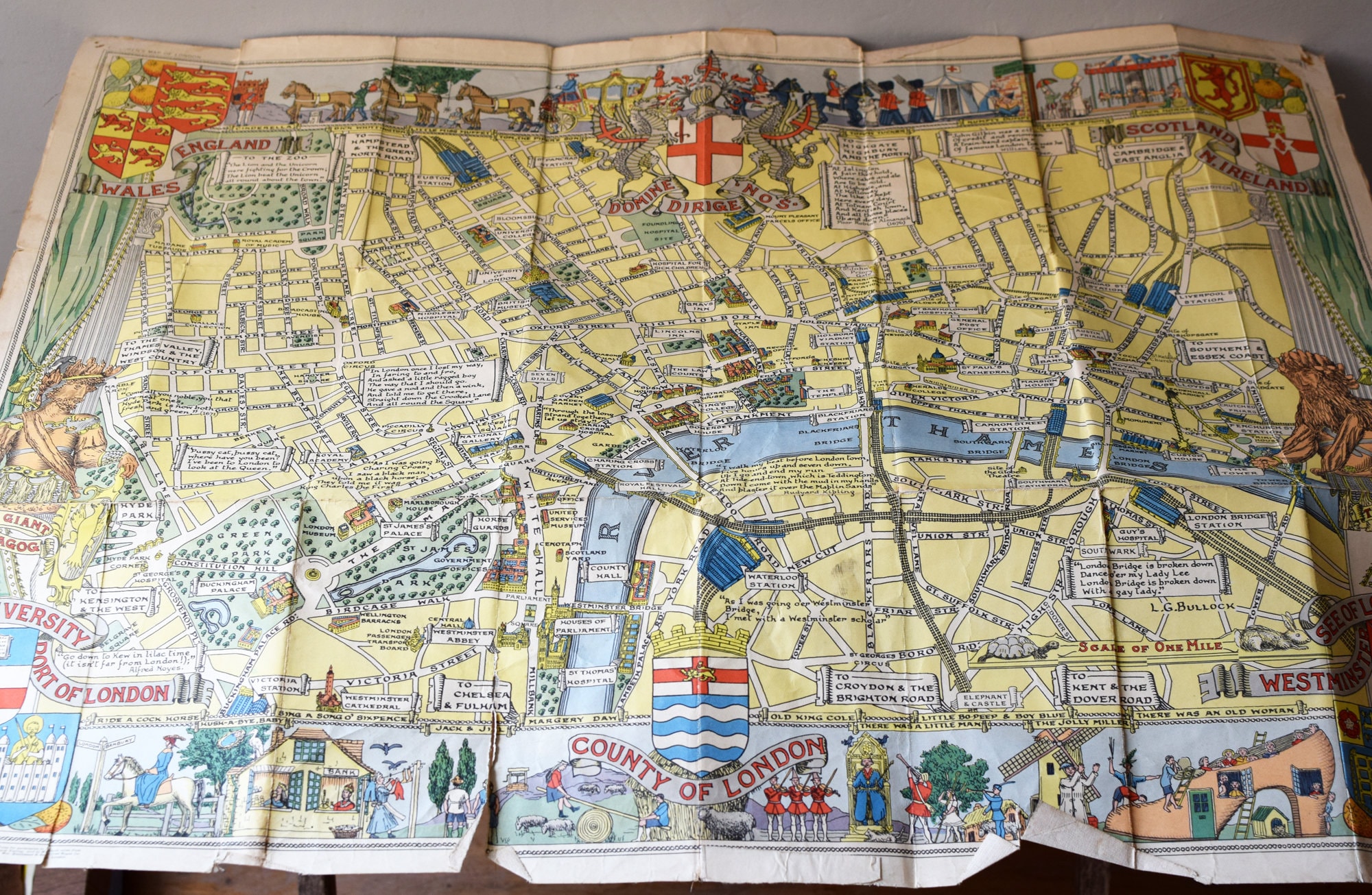 Vintage Children's Map of London Bartholomew & Sons Fold Out Full