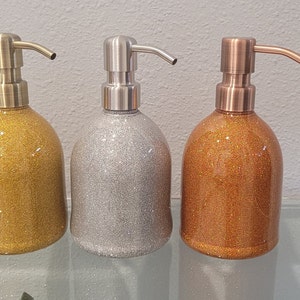 Glitter Soap Dispenser, Lotion Bottle, Dish Soap.   Hand Painted Plastic Dispenser Bottle with SS Pump, Fluid Art, Reusable,
