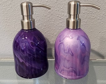 Purple Color Blend Soap Dispensers, Lotion Bottle, Hand Painted Plastic Dispenser Bottle with SS Pump, Fluid Art, Reusable