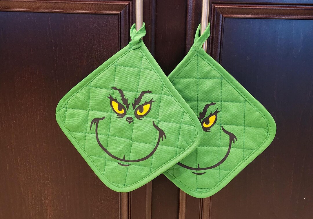 Grinch Face Potholders: Heat-resistant Kitchen Decor (set of 2) - Etsy