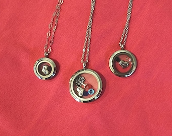 Mom's Floating Charm Locket Necklace: Birthstone Stainless Steel Locket