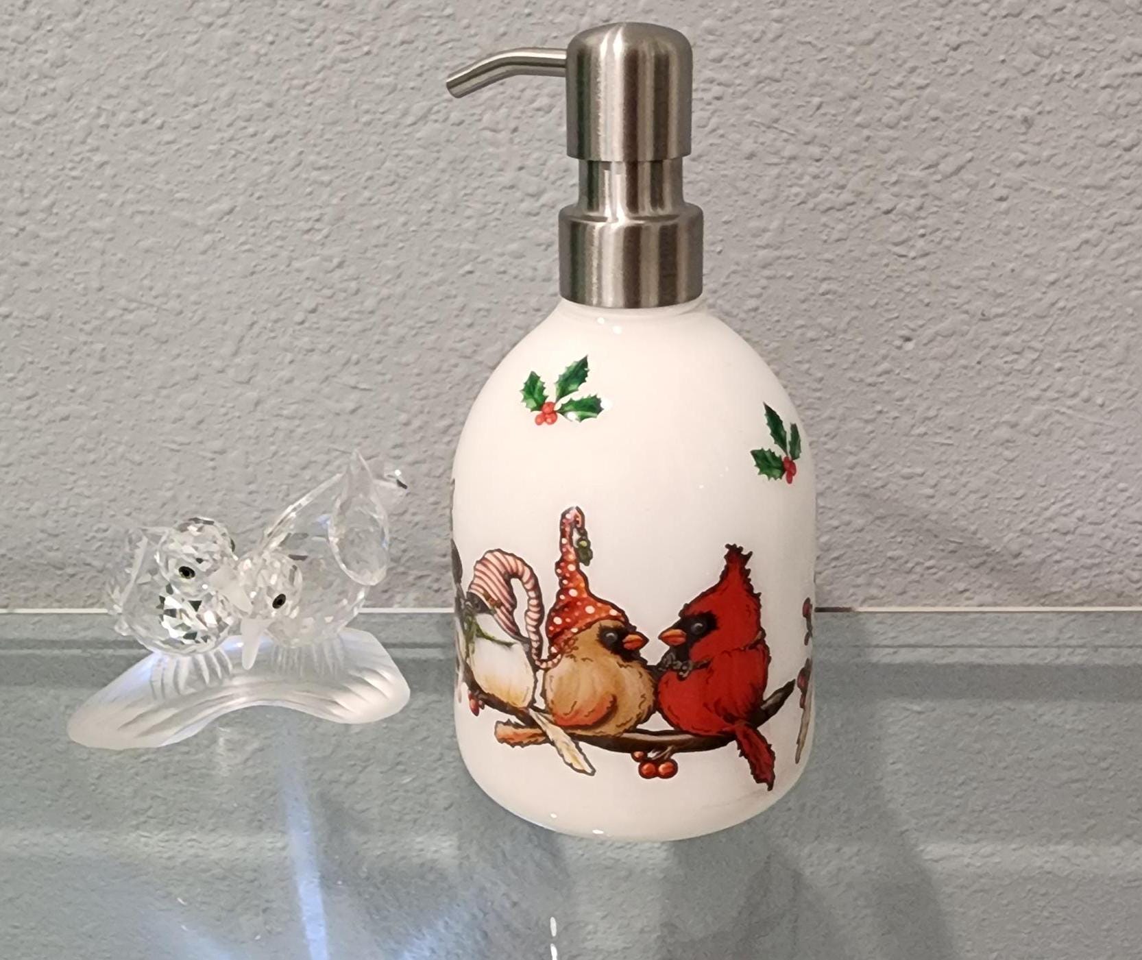 Winter Birds Soap Dispenser, Chickadees & Cardinals, Stainless Steel…