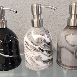 Black/White/Gray combinations Soap Dispensers, Lotion Bottle, Hand Painted Plastic Dispenser Bottle w/Pump, Reusable  Each Piece 1 of a Kind